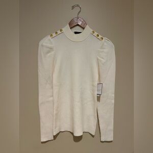 Laundry By Shelli Segal NWT Cream Knit Sweater with Gold Buttons Size S